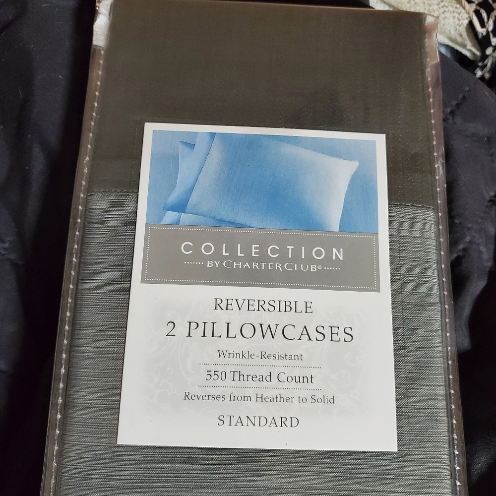 NWT Charter Club Reversible Pillowcases - Heather and Solid - Pewter